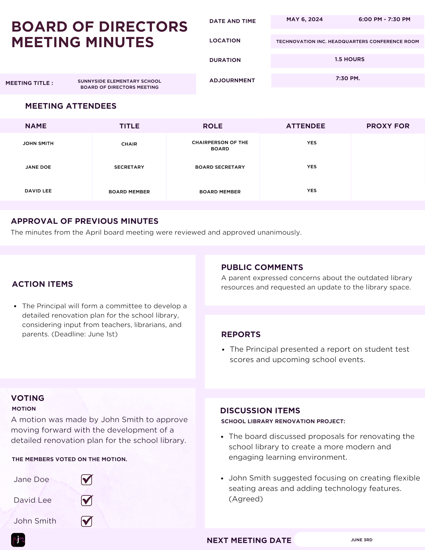 Executive Board Meeting Minutes Template