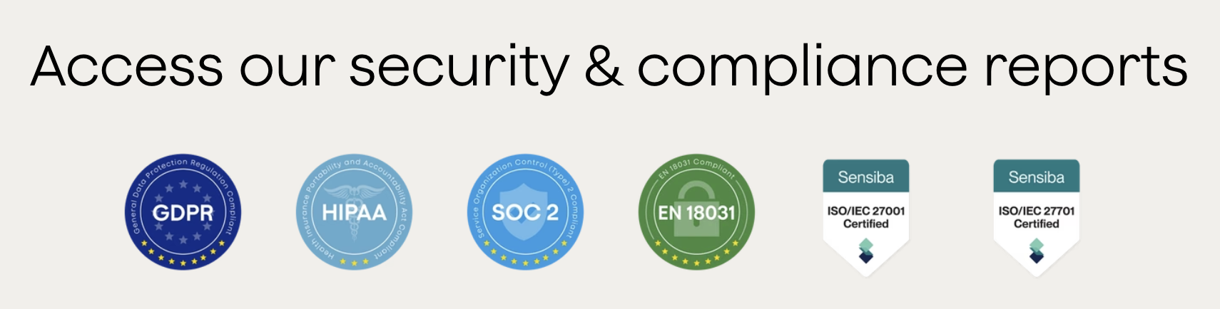 Plaud security badges for GDPR, HIPAA, SOC 2, EN 18031, ISO/IEC 27001 and ISO/IEC 27701