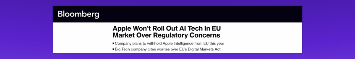 Bloomberg Apple's Response News: Apple Won’t Roll Out AI Tech In EU Market Over Regulatory Concerns
