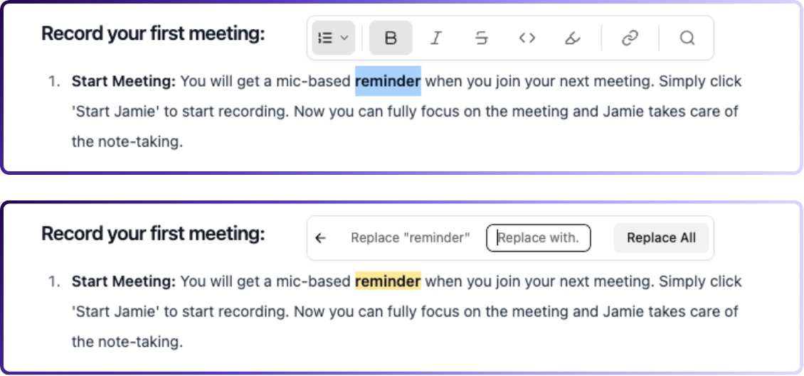 Jamie lets you edit your notes or transcription like a document | transcription software for windows