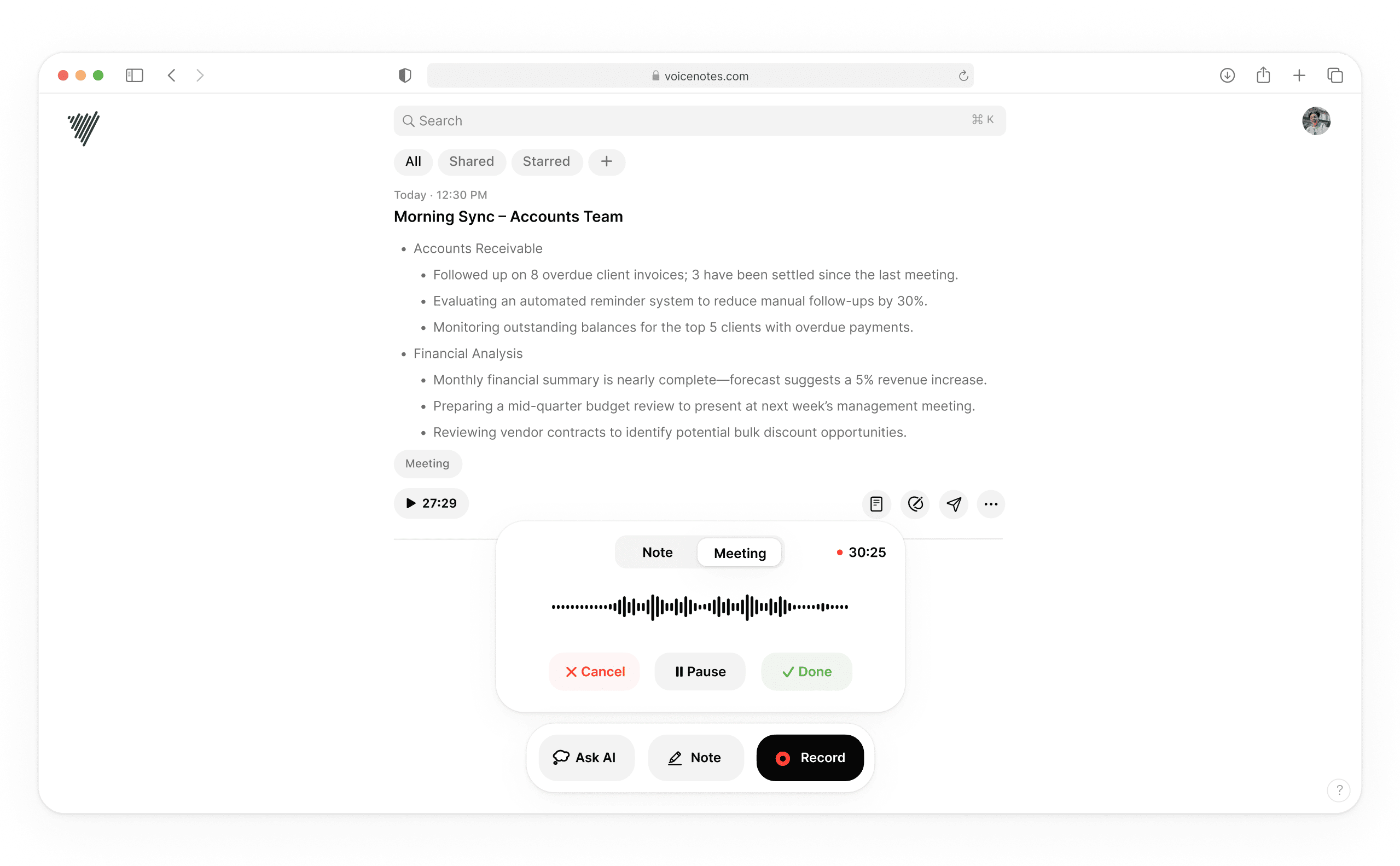 Meeting note-taking app | Voicenotes