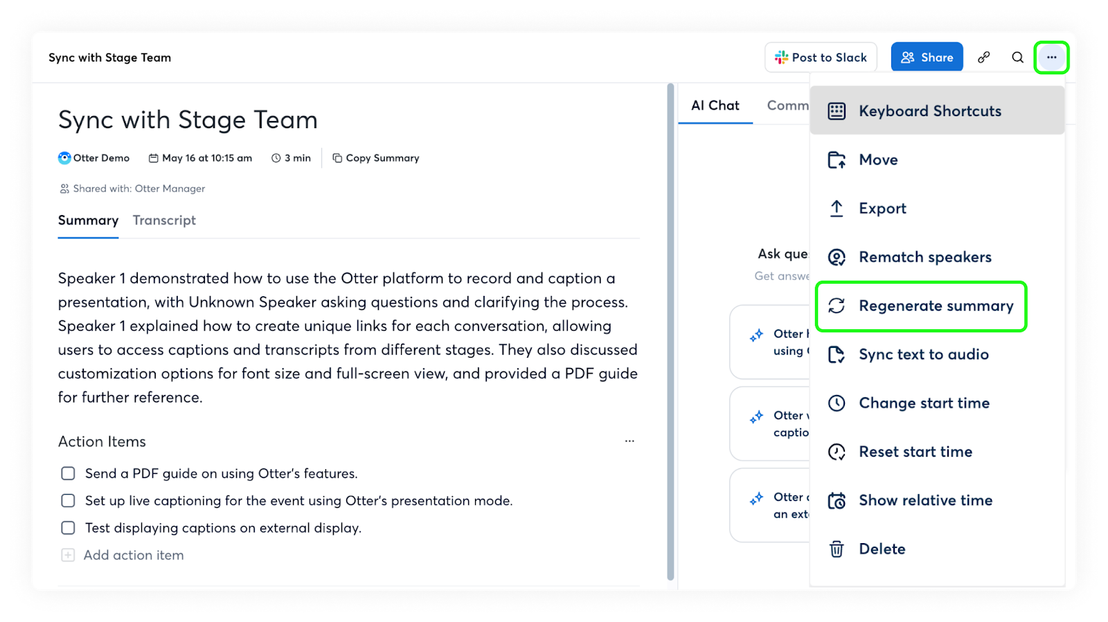Regenerate the summary – Help Center | interview transcription software
