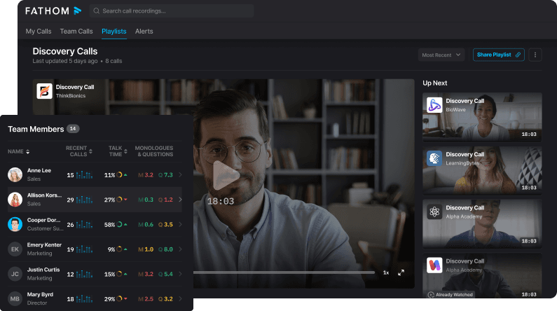 Screenshot of the Fathom AI note taker app interface.