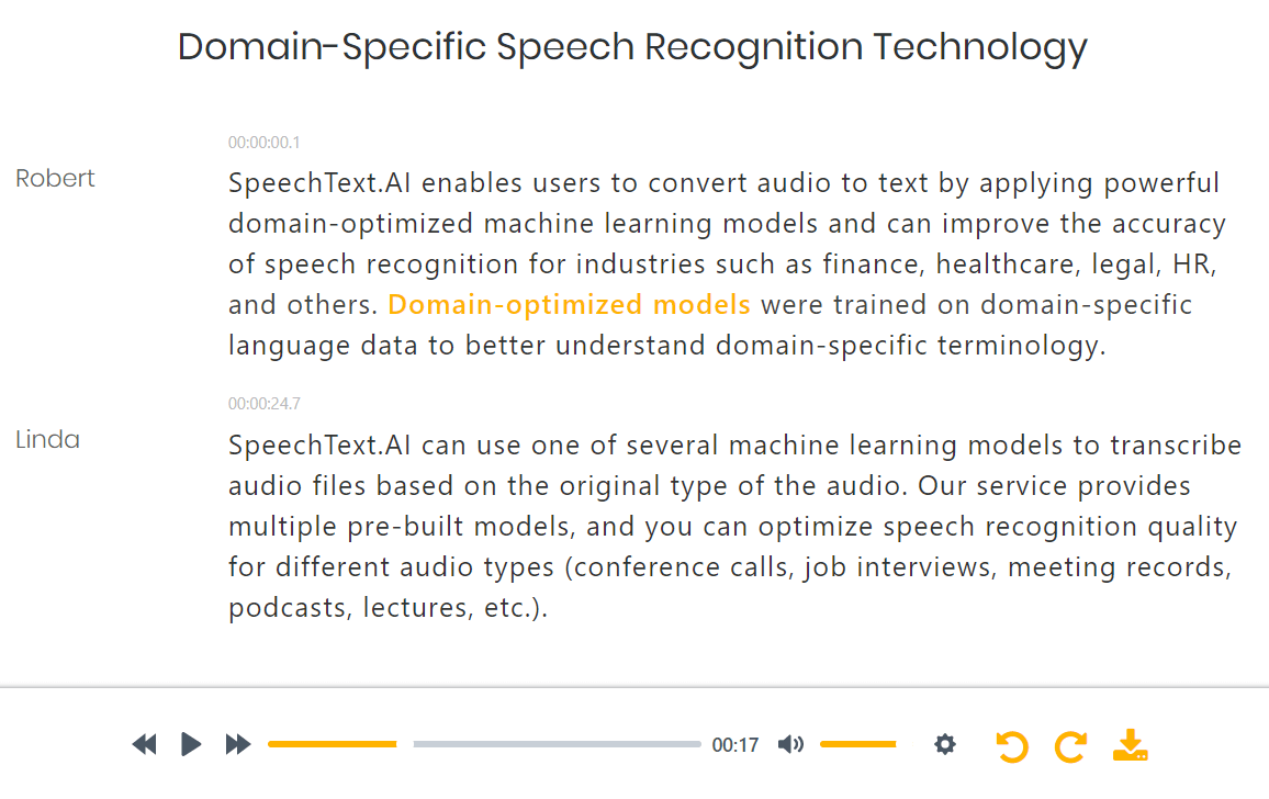 SpeechText AI dashboard