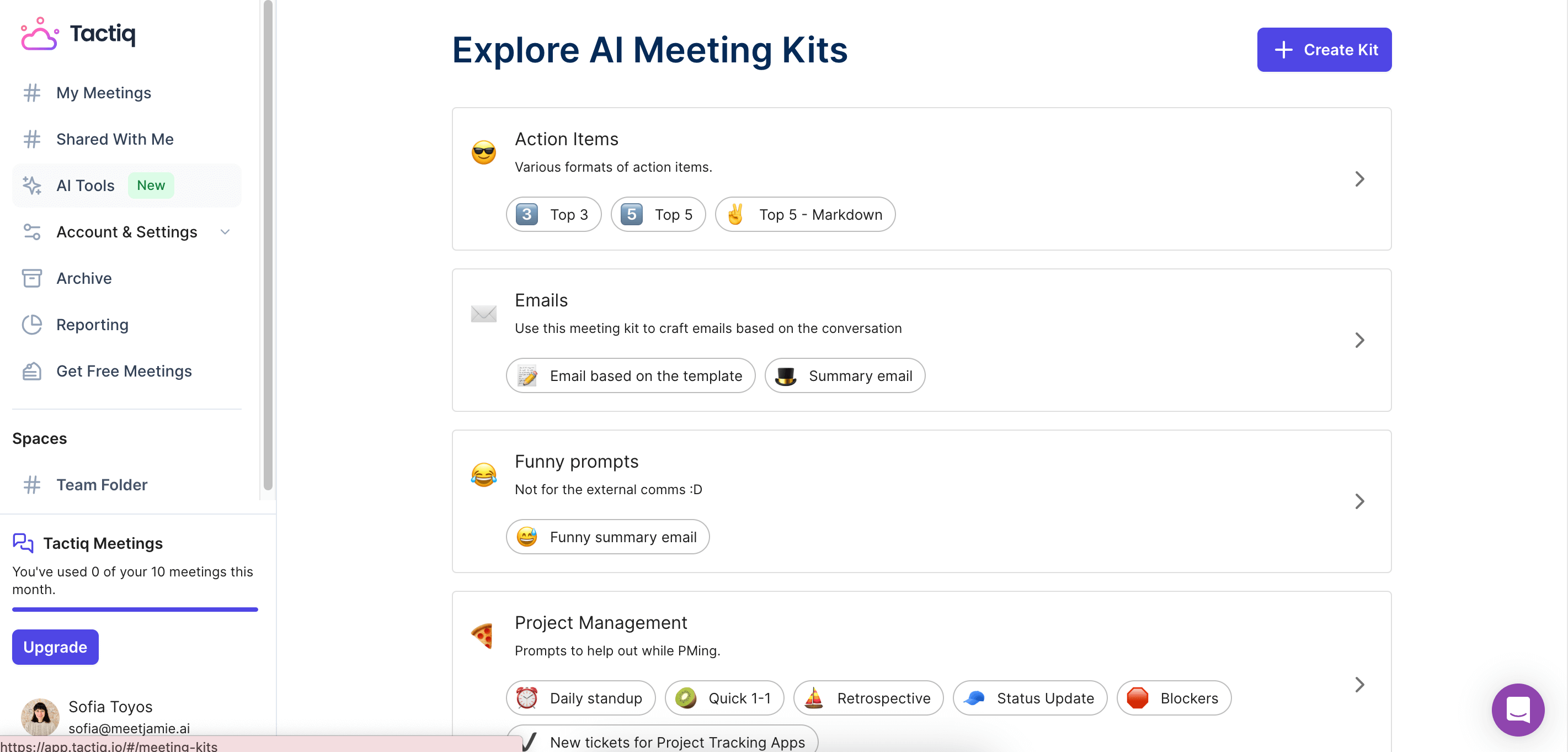 tactiq dashboard ai meeting assistant