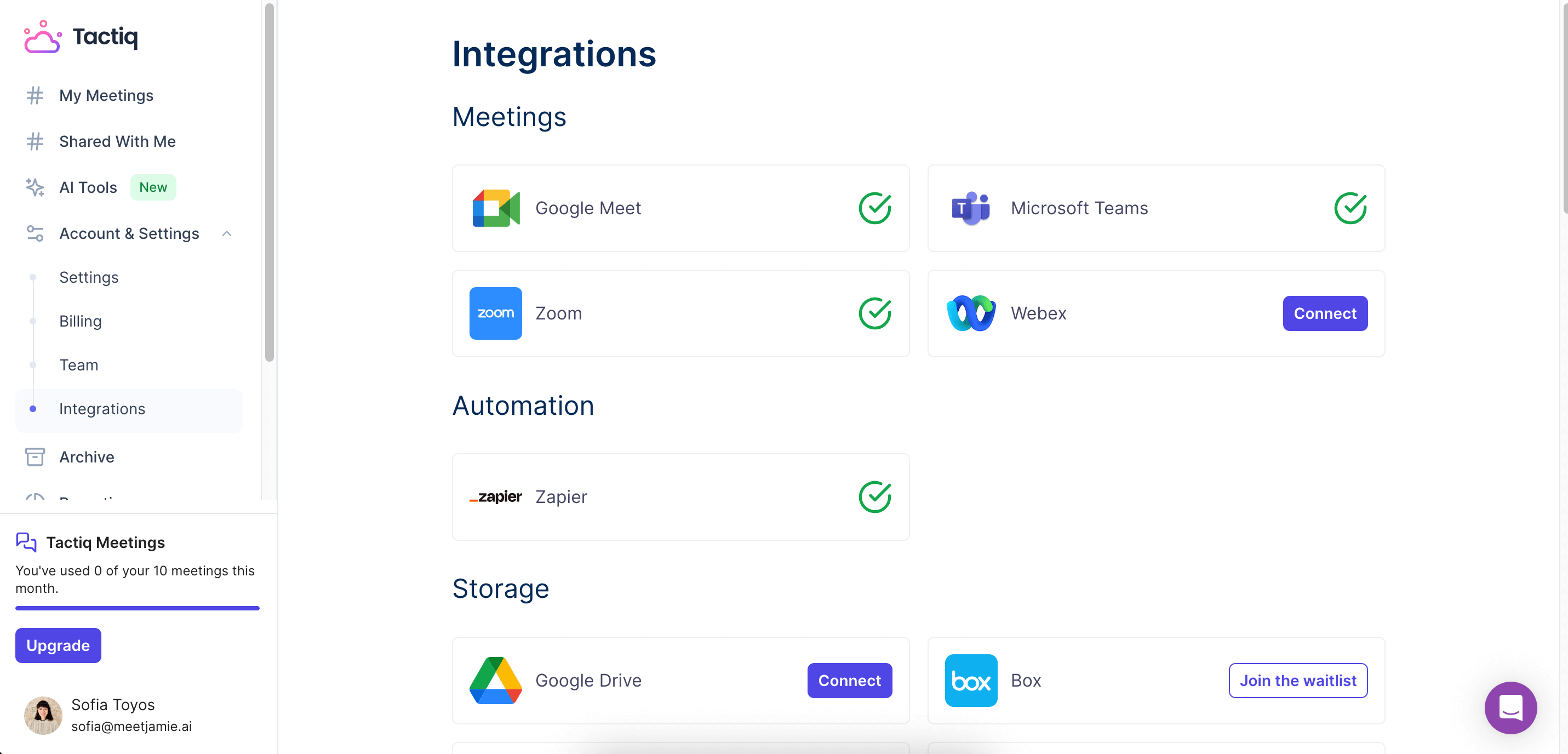 tactiq dashboard integrations and advanced features